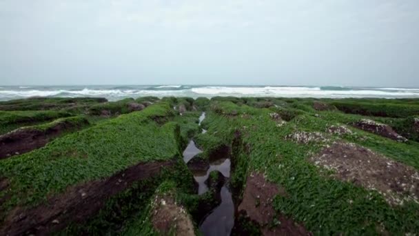 Laomei Green Reef New Taipei City Olas Marinas Rompiendo Costa — Vídeo de stock