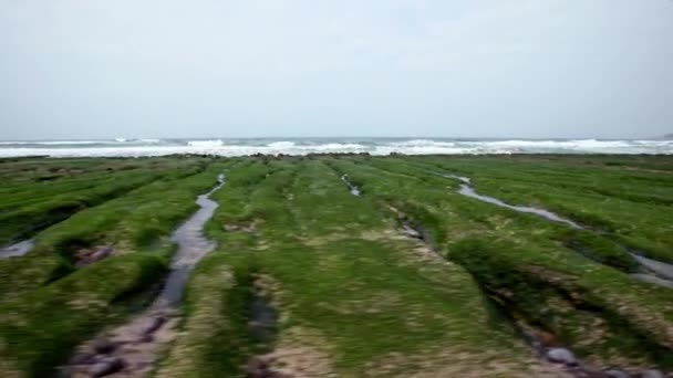 Laomei Green Reef New Taipei City Podróżowanie Fal Morskich Wybrzeżu — Wideo stockowe