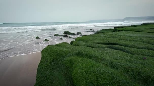 Laomei Green Reef New Taipeh City Meereswellen Brechen Der Küste — Stockvideo