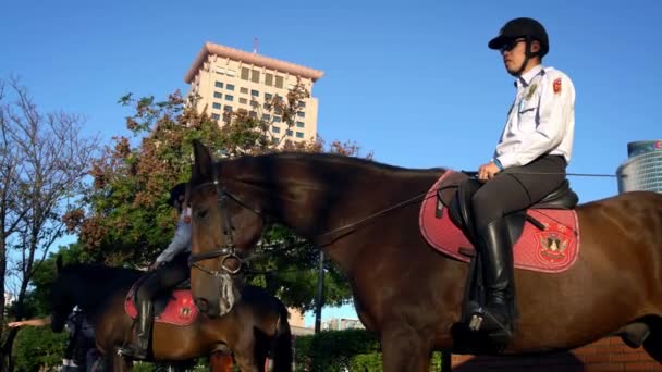 Taipei Taiwan November 2017 Police Riding Horse Street Taiwanese Policemen — Stock Video