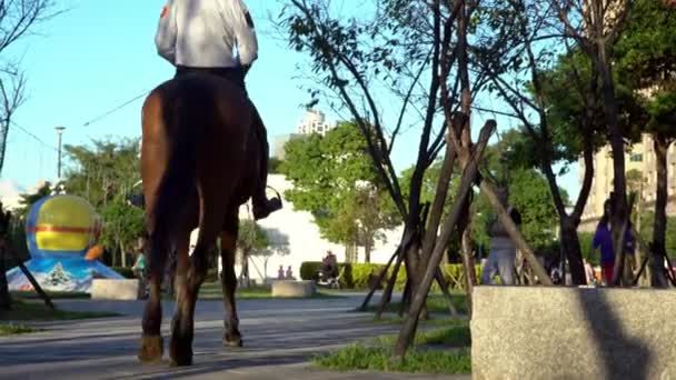 Taipei Taiwan November 2017 Police Riding Horse Street Taiwanese Policemen — Stock Video