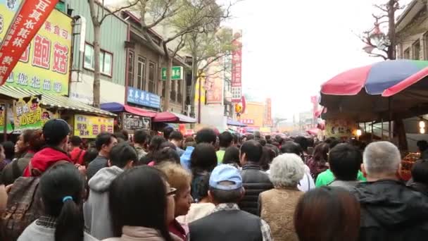 Lugang Taiwan February 2015 Crowd Asian People New Year Chinese — Stock Video