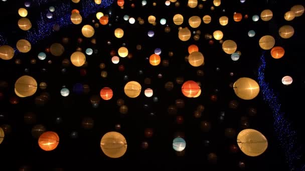 Decorazione Lanterna Asiatica Appesa Sul Fiume Notte Durante Capodanno Cinese — Video Stock