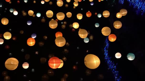 Decorazione Lanterna Asiatica Appesa Sul Fiume Notte Durante Capodanno Cinese — Video Stock