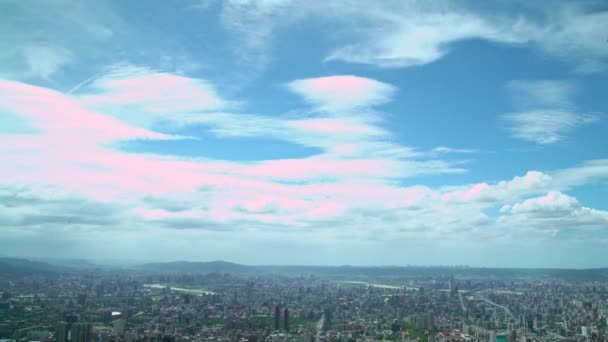 Aerial View Downtown Taipei City Buildings Mountains Clouds Background Building — Stock video