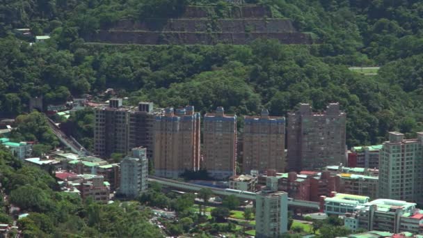 Cámara Lenta Vista Aérea Ciudad Metro Taipei Ferrocarril Edificios Desde — Vídeo de stock