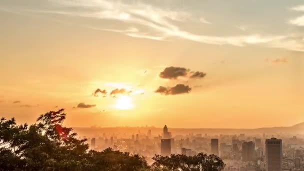 Hyperlapse Van Verhoogde Uitzicht Landschap Gebouwen Taipei Stad Met Zonsondergang — Stockvideo