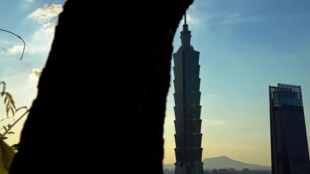 Aerial View Landscape Building Taipei 101 Elephant Mountain Megvalósult Kamera — Stock videók