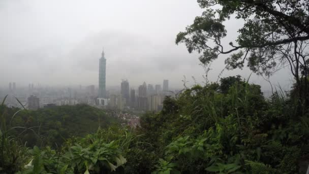 Tempo Decorrido Dia Chuva Taipei 101 Elephant Mountain Cityscape Taipei — Vídeo de Stock