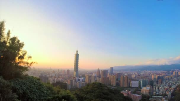 Horarios Día Noche Taipei 101 Montaña Elephant Ultra Skyscraper Cityscape — Vídeos de Stock