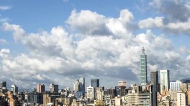 Meşhur Taipei 101 binası ile manzaranın Timelapse Havacılık Manzarası. Güzel şehir manzarası. Tayvan 'da geçmişi olan bir gökdelen. 2010 yılına kadar dünyanın en yüksek binasına sahip şehir.