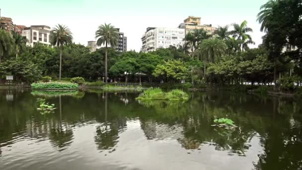 台湾台北孙中山纪念馆钟山公园湖中的4K桥 — 图库视频影像