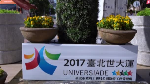 台北2017年8月9日 Bravo Bear Universiade Mascot 2017 大学国際マルチスポーツイベント 緑の図は 台北市でアジアの黒クマで作られた 台湾段 — ストック動画