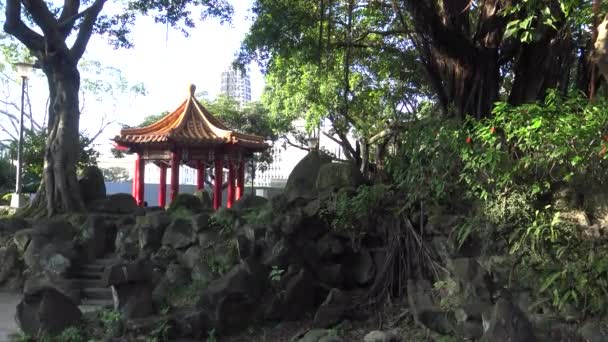 Красивый Ландшафт Китайский Павильон Одном Парков Тайбэя Тайвань Дан — стоковое видео