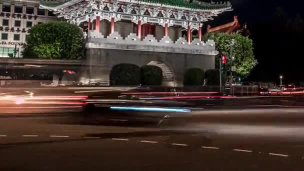 Beutiful Hyperlapse Street East Gate Taipei Taiwan Night Different Vehicles — Stock Video