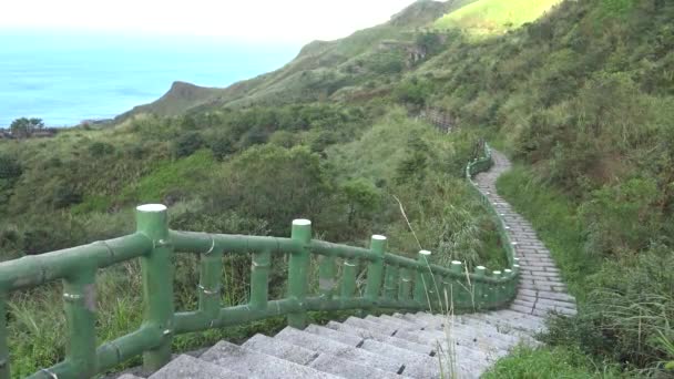 Paisagem Escadas Longas Montanha Teapot Jinguashi Cidade Com Pôr Sol — Vídeo de Stock