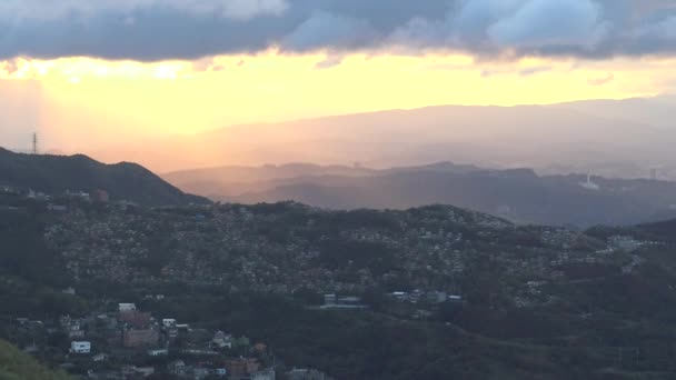 Vista Desde Ciudad Teapot Mountain Jinguashi Con Puesta Sol New — Vídeos de Stock