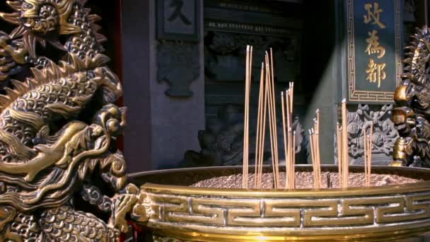 Slow Motion Incense Burning Dragon Figure Ancient Asian Temple Taiwan — Stock Video