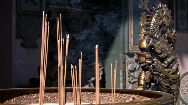 Slow Motion Inciense Burning Dragon Figure Ancient Asian Temple Taiwan — Vídeo de stock