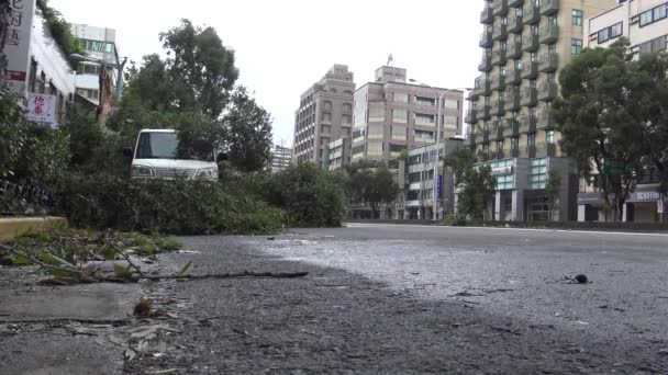 Road Damage Tropical Storm Hits Tajvan Tájfun Soudelor Dan — Stock videók