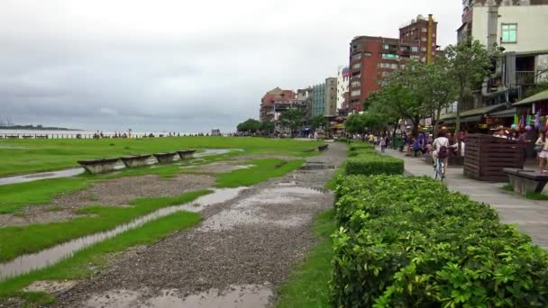 Taipei Taiwan Maj 2015 Landskap Med Människor Som Vandrar Flodpark — Stockvideo