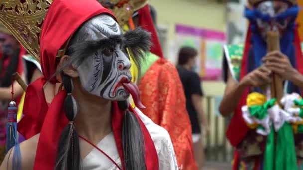 Taipei Taiwan May 2017 Procession Guard Face Painting Taiwan Festivals — Stock Video