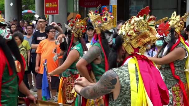 Taipei Taiwan Junho 2018 Slow Motion Procissão Guarda Rosto Pintura — Vídeo de Stock