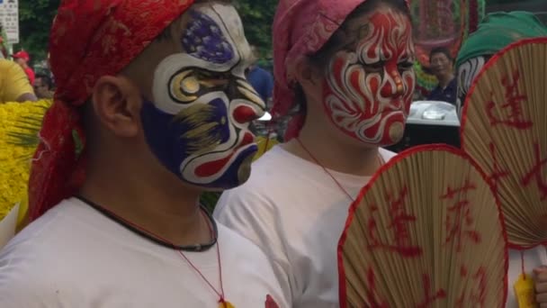 Taipeh Taiwan Mai 2017 Zeitlupe Prozession Wache Gesichtsbemalung Taiwan Festival — Stockvideo