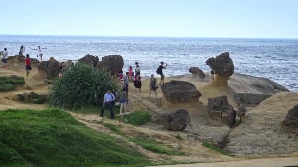 Taipei Taiwan Mei 2015 Toeristen Die Taiwan Wandelen Yehliu Geopark — Stockvideo