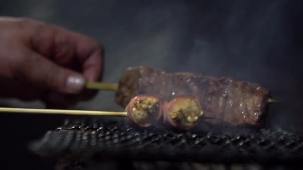 Повільний Рух Шеф Кухаря Японському Барі Токіо Традиційні Ясорубки Які — стокове відео
