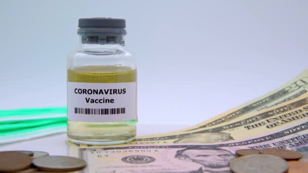 Covid19ワクチンとUsaドル Covid 19コロナウイルスとインフルエンザの流行 ワクチンの投機とビジネス アメリカのお金と健康 世界中のパンデミック 武漢ダンからの病気2019 — ストック動画