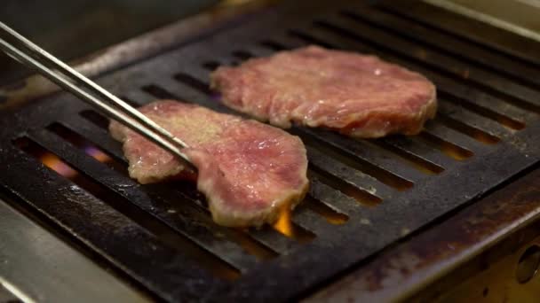 Slow Motion Premium Fresh Wagyu Beef Raw Sliced Served Japanese — Stock video