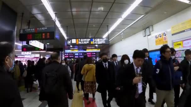 Tokyo Japan Januari 2017 Pendlare Som Går Genom Tågstationen För — Stockvideo