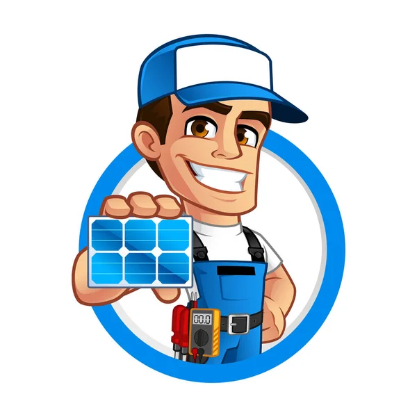 Technician installer of solar panels — Stock Vector