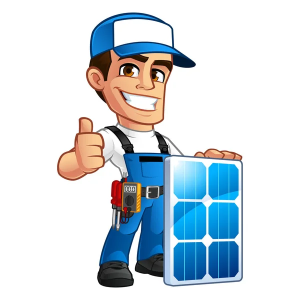 Technician installer of solar panels — Stock Vector