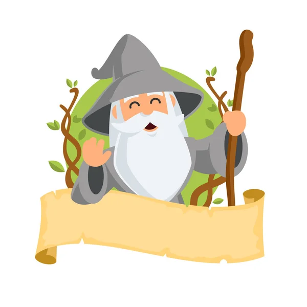 Magicien portant un chapeau et une longue barbe — Image vectorielle