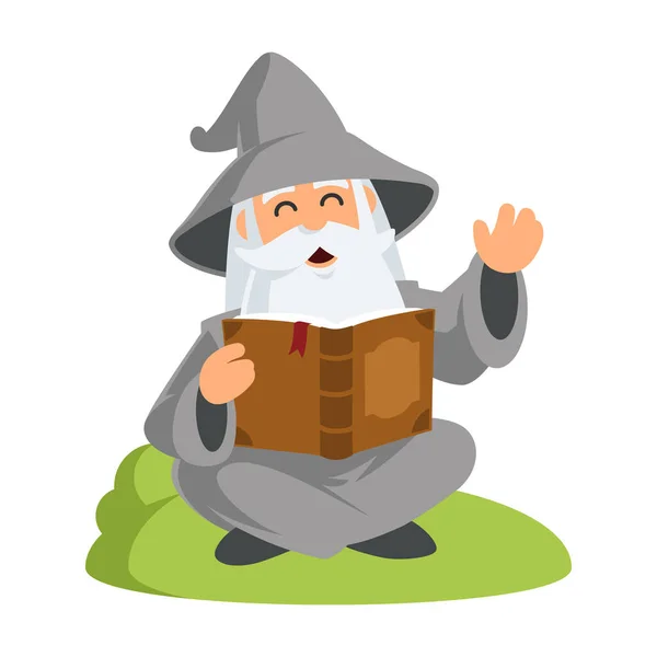 Magicien portant un chapeau et une longue barbe — Image vectorielle