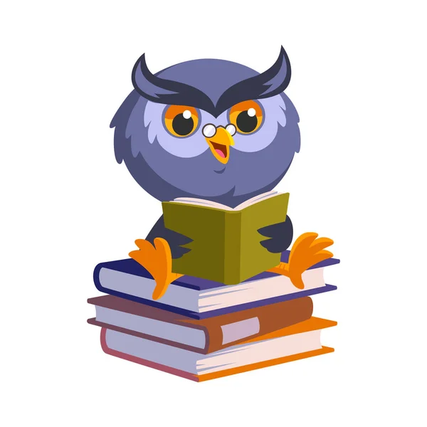 Nice owl, he is reading a book — Stock Vector