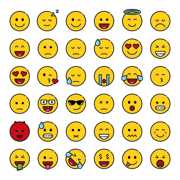 Uppsättning av söt smiley emoticons, — Stock vektor