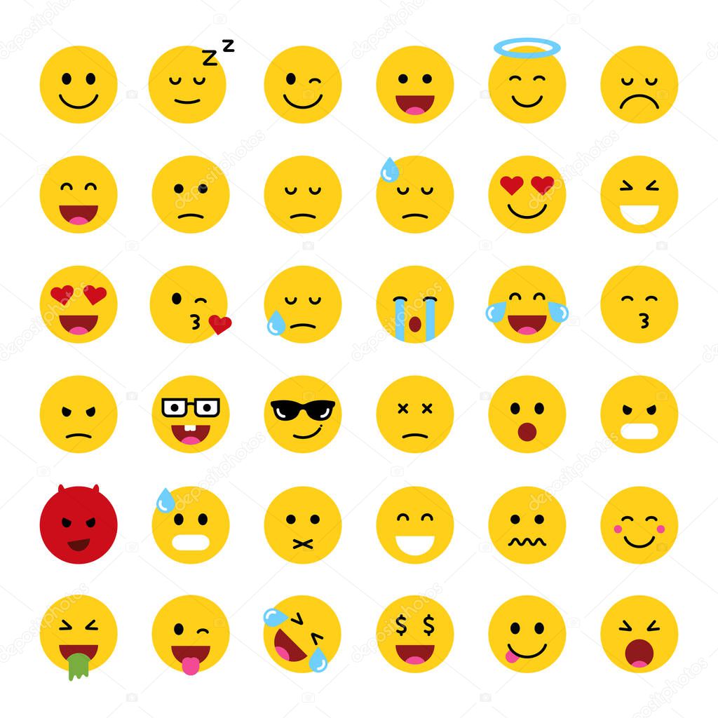 Set of cute smiley emoticons,