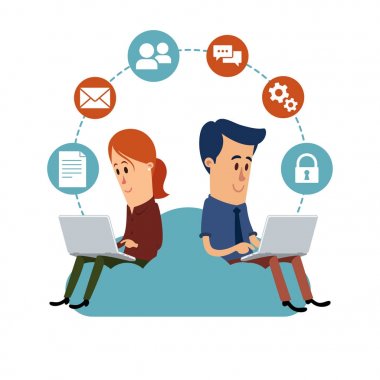 Kadın ve adam onların laptops ile çalışma