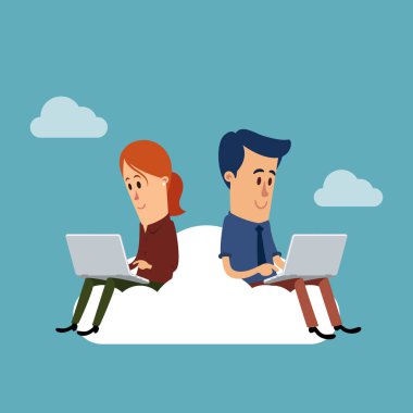 Kadın ve adam onların laptops ile çalışma