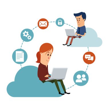 Kadın ve adam onların laptops ile çalışma