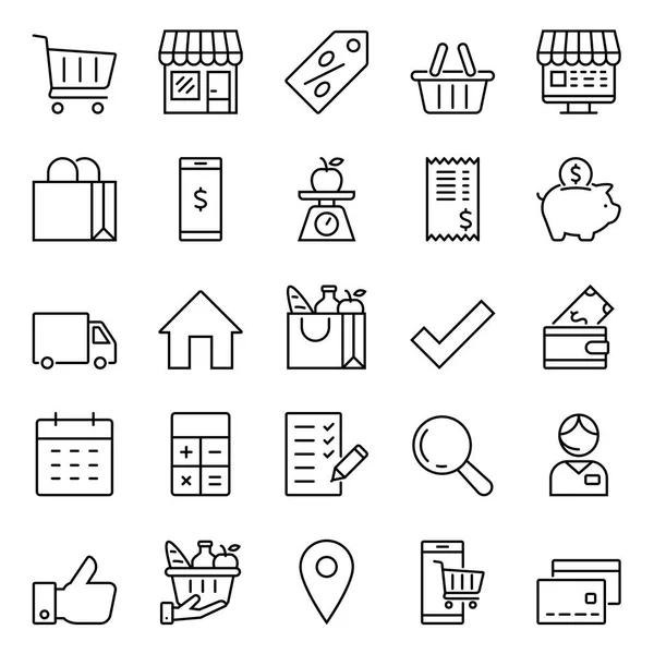 Set Von Symbolen Für Geschäfte Und Supermärkte Lineare Symbole — Stockvektor