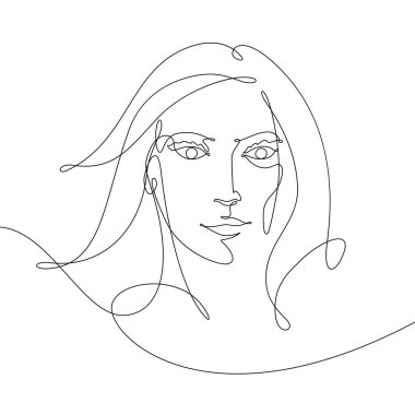 Sürekli bir çizgi ile çizilmiş bir kadın, çizim vektör