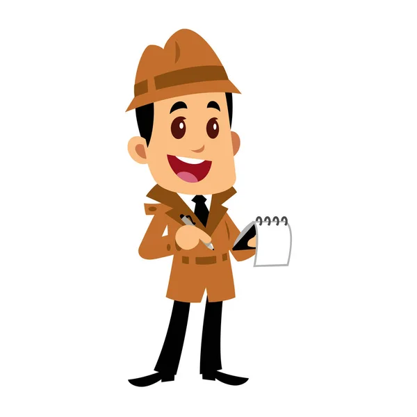 Dibujo Vectorial Detective Está Escribiendo Notas Cuaderno — Archivo Imágenes Vectoriales