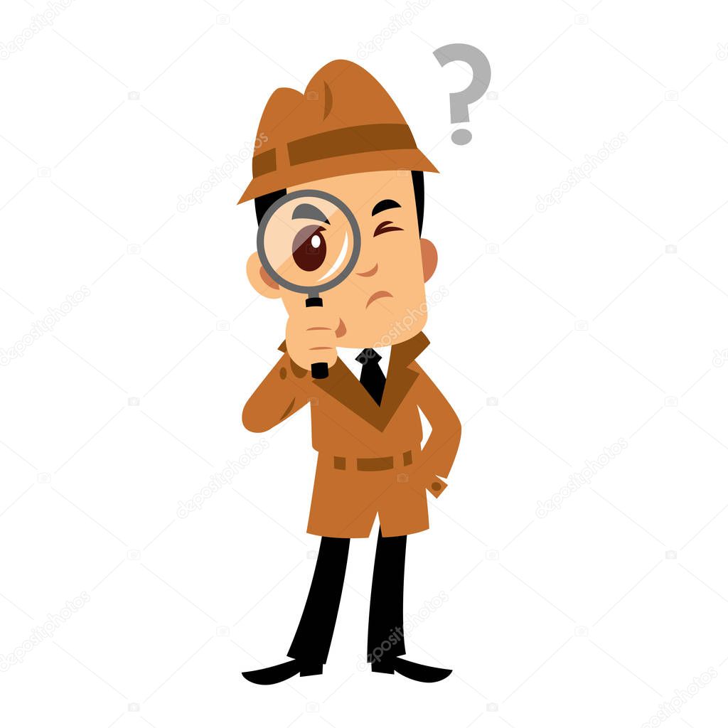 Vector drawing of a detective man, he has a doubt