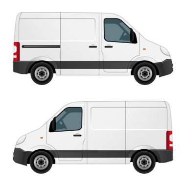 Beyaz minibüs, sağ ve sol tarafında görünümünü vektör çizim