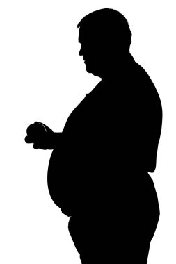 silhouette of a man with overweight with an apple in his hand clipart