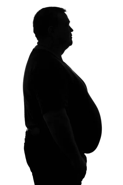 Silhueta preta e branca de um homem com uma barriga gorda — Fotografia de Stock